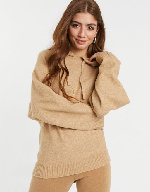 Monki Maryanne co-ord knit hoodie in brown - BROWN
