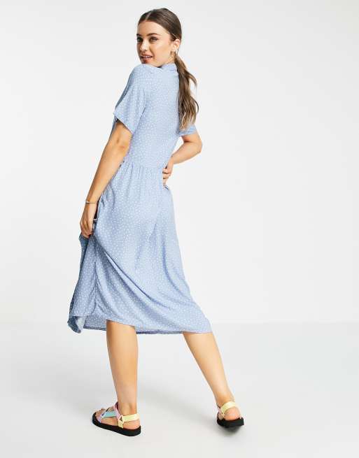 Monki Mattan midi shirt dress in blue spot print - MBLUE, 2 of 4