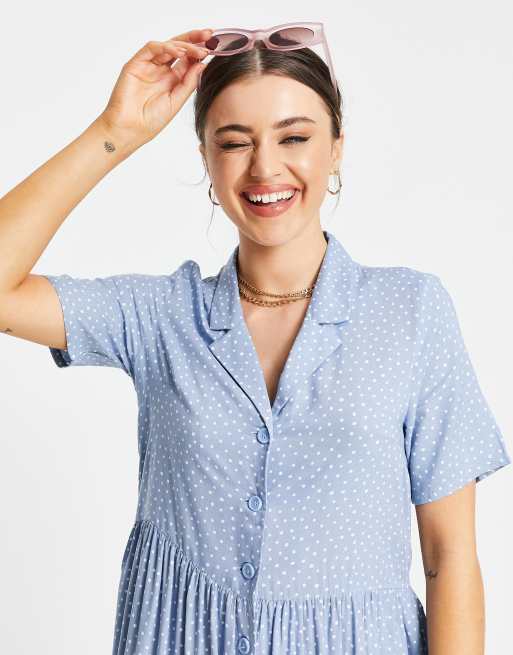 Monki Mattan midi shirt dress in blue spot print - MBLUE, 3 of 4