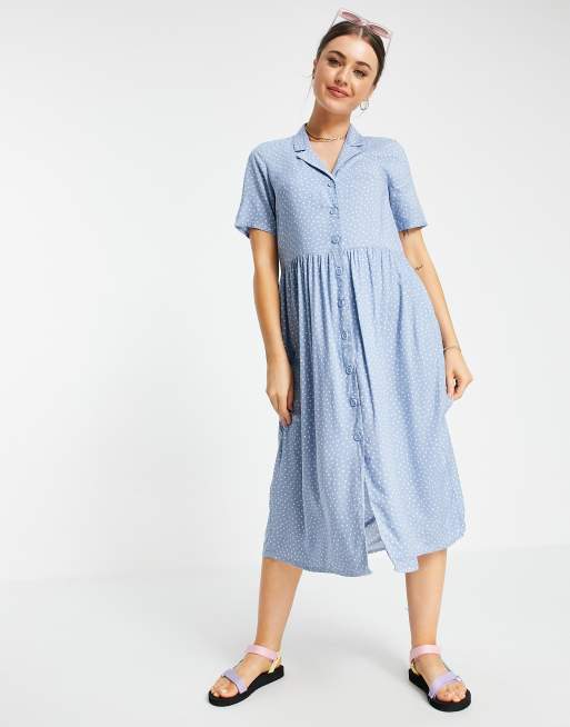 Monki Mattan midi shirt dress in blue spot print - MBLUE, 4 of 4