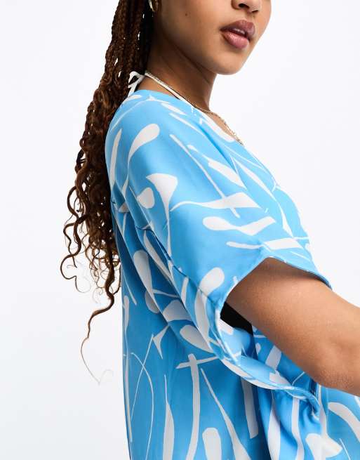 Monki maxi kaftan dress in blue print