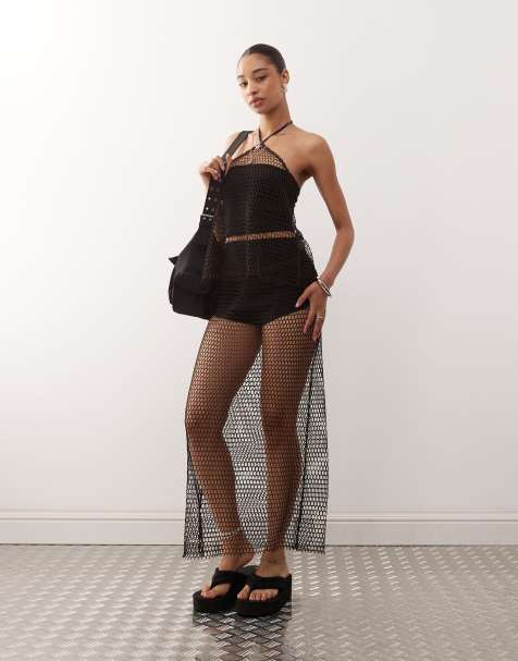 Monki - Maxi rok van netstof in chocoladebruin, deel van co-ord set - view 1