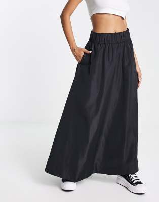 Monki maxi skirt in black taffeta | ASOS