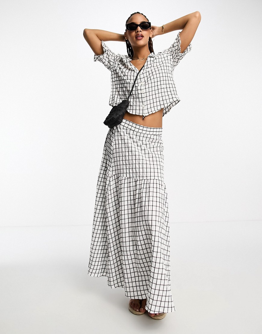 Monki maxi skirt in white and black check - part of a set-Multi