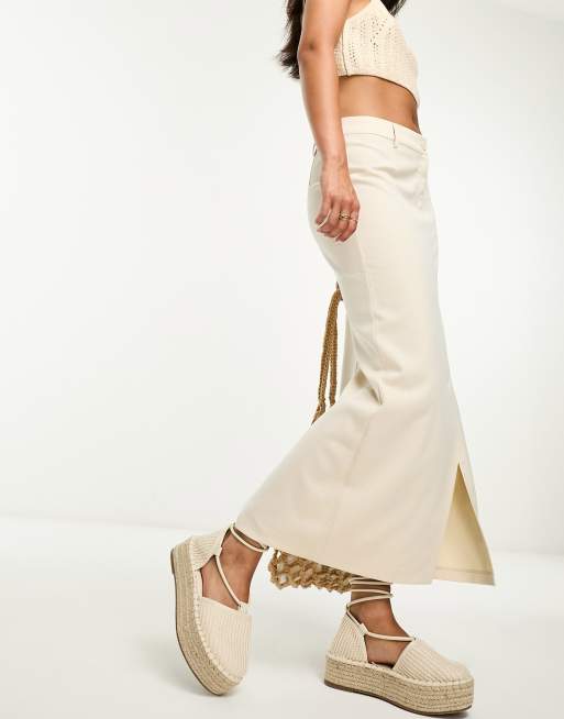 Monki maxi split column skirt in beige
