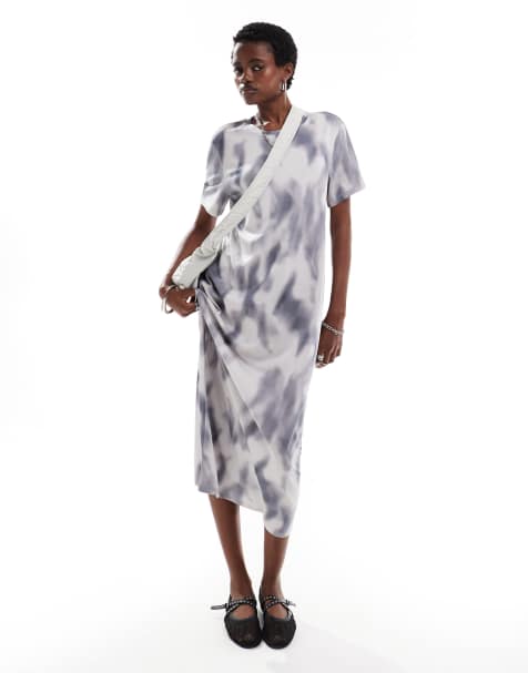 Monki maxi t-shirt dress in grey tie dye - view 1