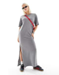 [Monki] Monki maxi t-shirt dress with side split in grey marl 2XS Grey marle