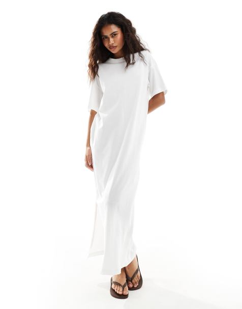 Monki maxi t-shirt dress with side split in white - view 1