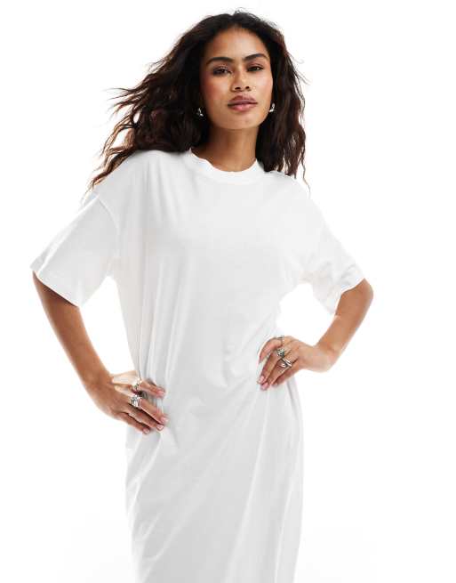 Monki maxi t shirt dress with side split in white