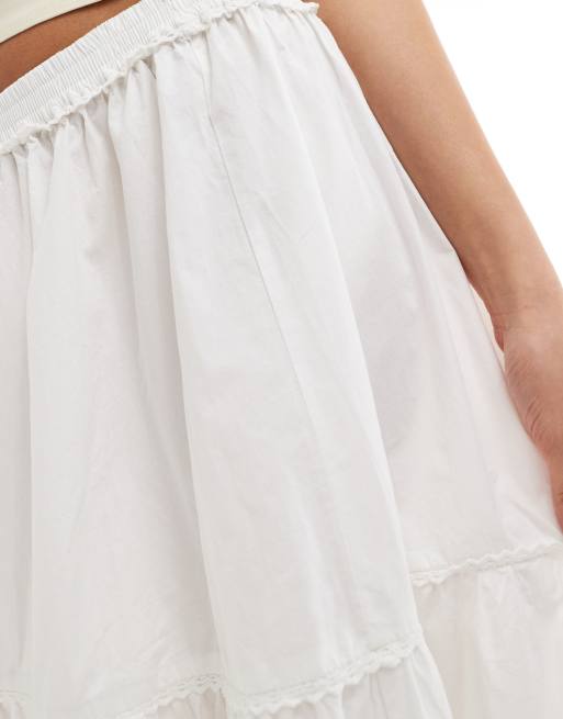Monki maxi tiered poplin cotton skirt with half elastic waist in