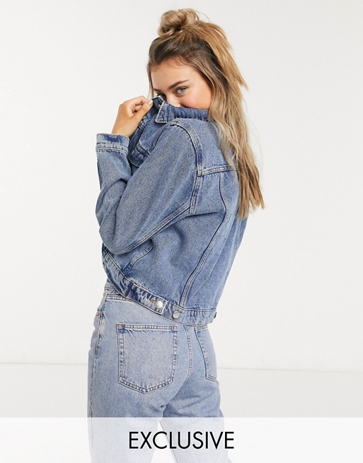Monki May fitted denim jacket in blue