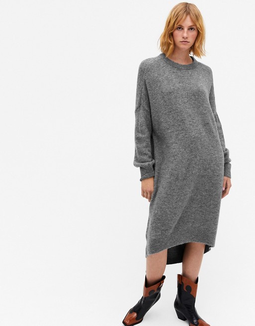 Monki Meeko cocoon knitted jumper dress in grey
