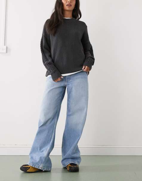 Monki - Mellemblå forvaskede jeans med barrel-ben - view 1