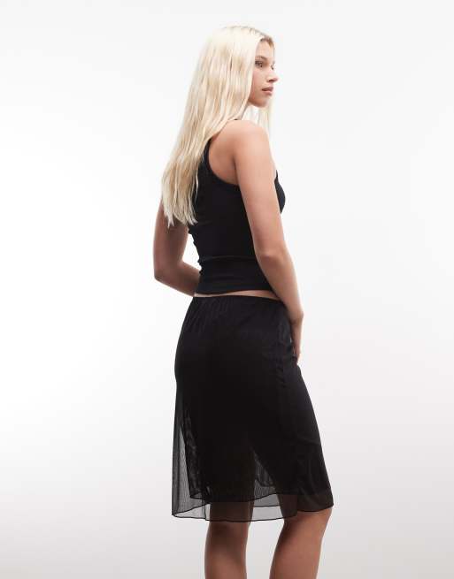Monki mesh knee length skirt in black, 4 of 5