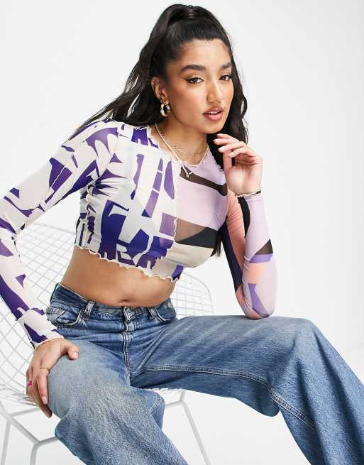 Graphic long sale sleeve crop top