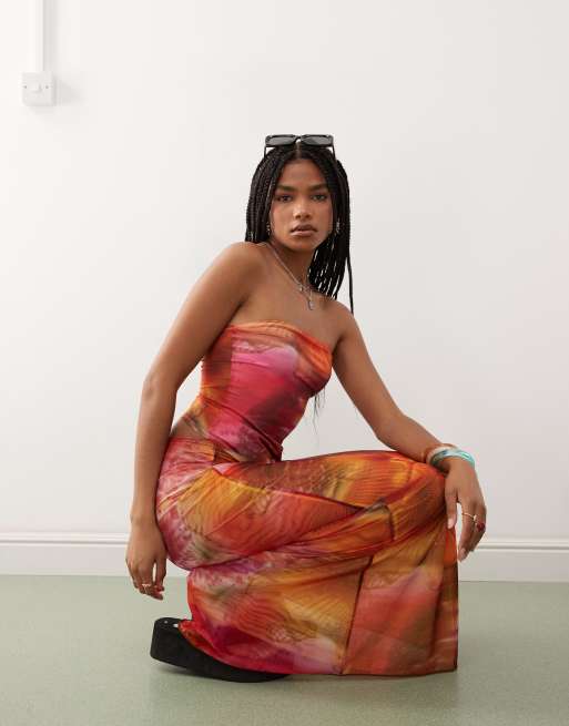 Monki mesh maxi skirt in pink & orange tropical flower print - part of a  set | ASOS