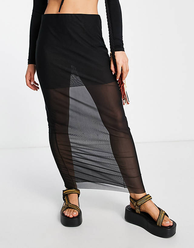 Monki - mesh midi skirt in black