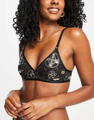 Monki mesh moon and star print bralette in black