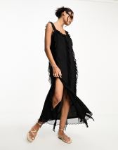 ASOS DESIGN Curve square neck broderie tiered maxi dress in black