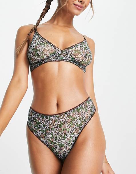 Monki mesh thong in ditsy floral