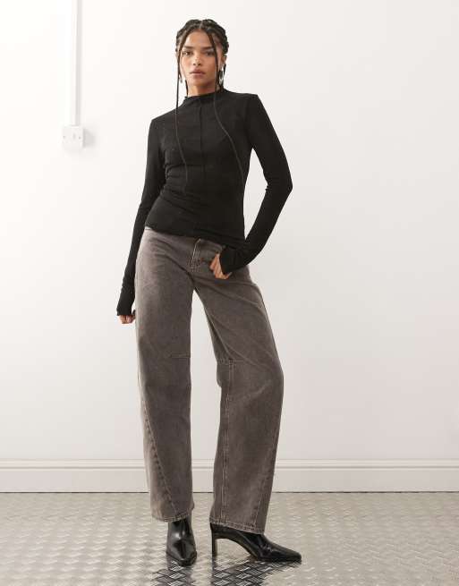Monki - Mesh top met siersteentjes en lange mouwen in zwart, 2 van 4