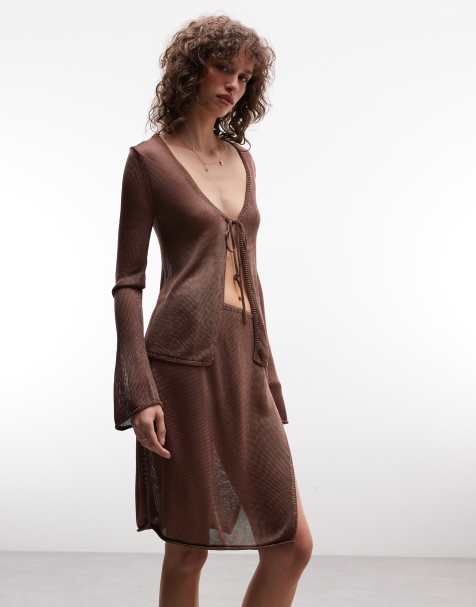 Monki metallic knit set in brown - view 1