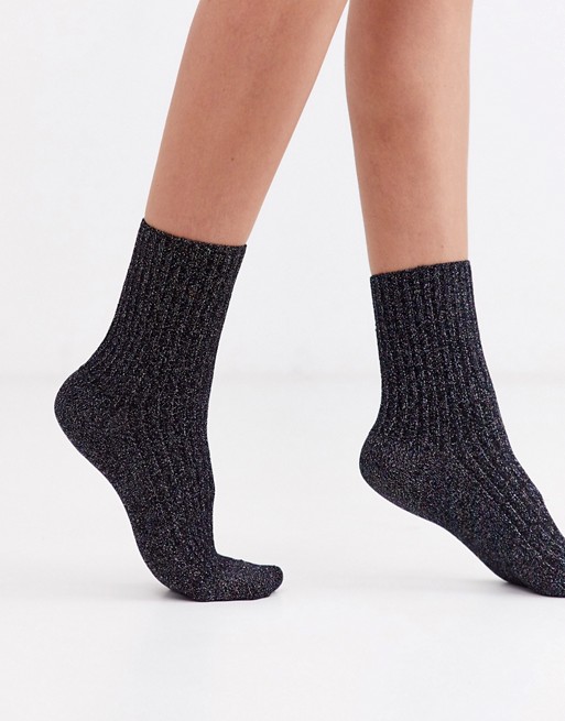 Monki metallic socks in black