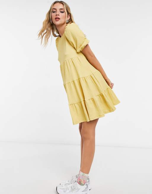 Monki Mi mini tiered smock dress in yellow