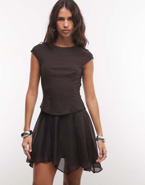 Monki micro mini flippy mini dress in dark brown - view 1