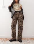 [Monki] Monki mid rise pants in brown leopard print 32 Brown leopard print