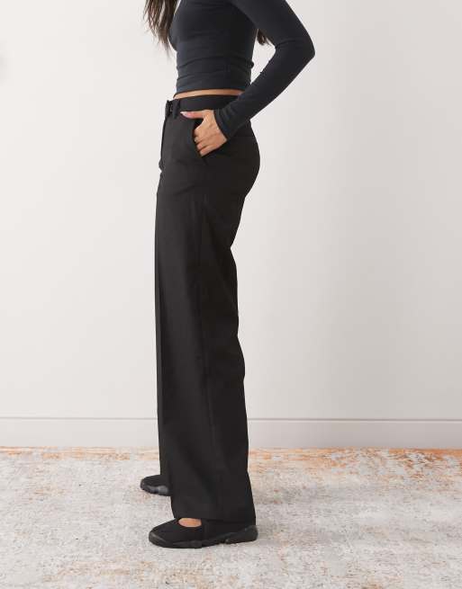 Monki mid waist wide leg tailored pants in black | ASOS
