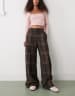Monki long sleeve sheer ribbed top in dark chocolate brown
