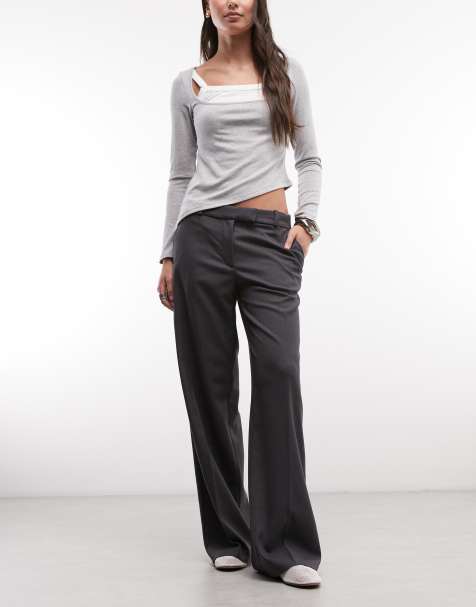 Monki mid waist wide leg tailored trousers in dark grey - view 1