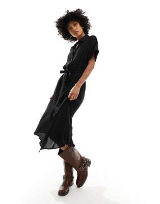 Monki midaxi belted shirt dress in black