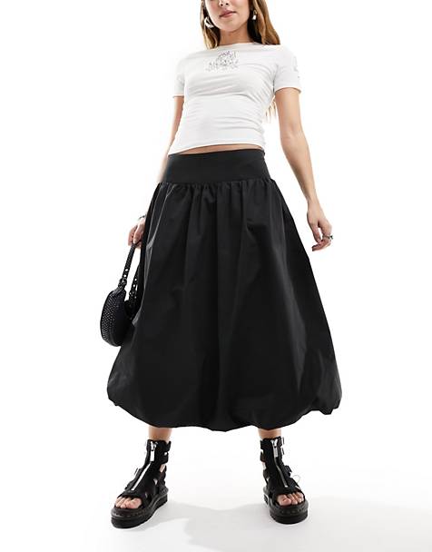 Monki midaxi puffball skirt in black