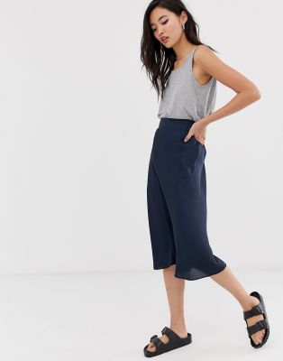 Monki midi A-line satin skirt in navy