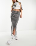 Monki midi denim skirt in grey