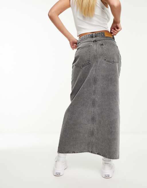 Monki midi denim skirt in grey | ASOS