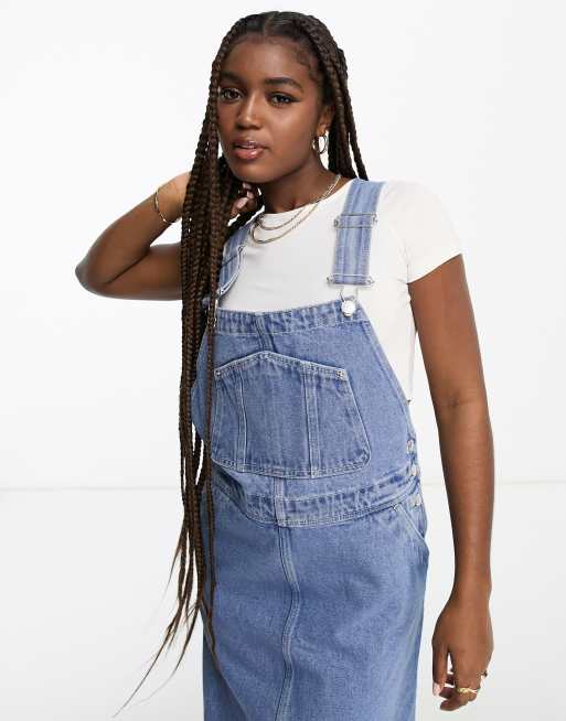 Monki Midi denim tuinjurk in blauw ASOS