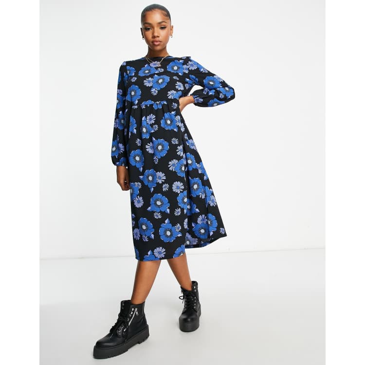 Black and shop blue floral dress