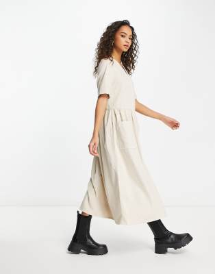 Monki - Midi-Hemdblusenkleid mit Vordertasche-Neutral