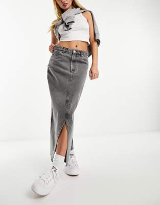 Monki midi denim skirt in grey - ASOS Price Checker