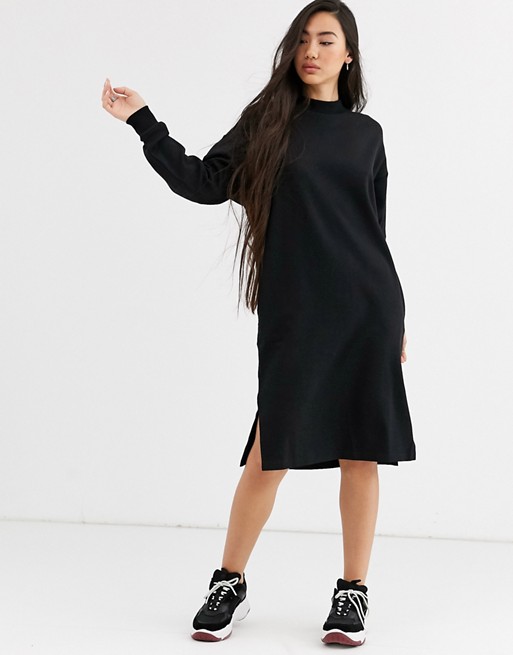 Monki midi jersey dress in black