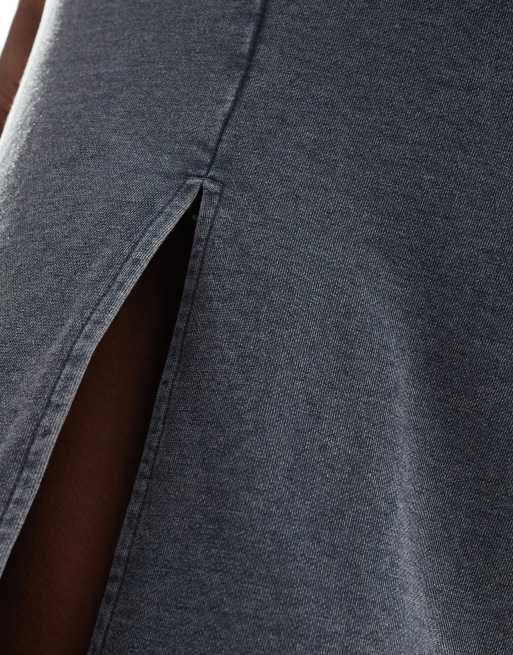 Monki - Midi jogger-rok met split en trekkoord in de taille in antracietgrijs met wassing , 5 van 5