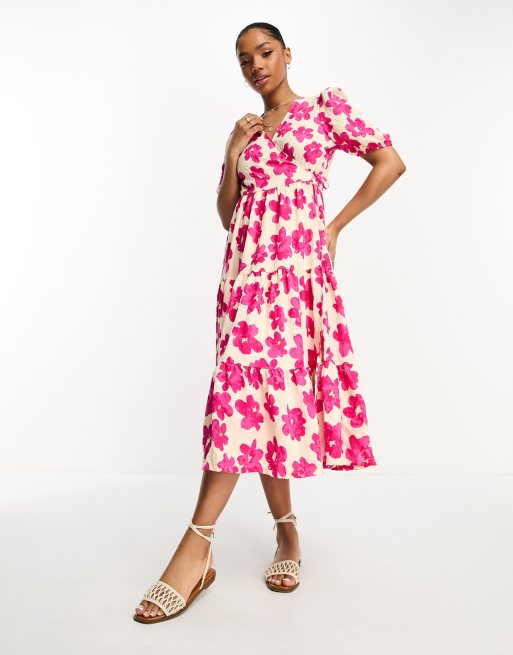 Monki - Midi-jurk met overslag en stroken in roze bloemenprint, 4 van 4
