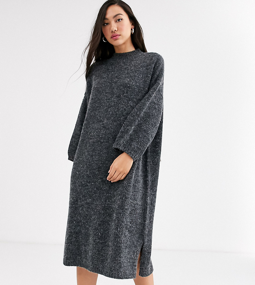 Monki midi knitted dress in dark grey