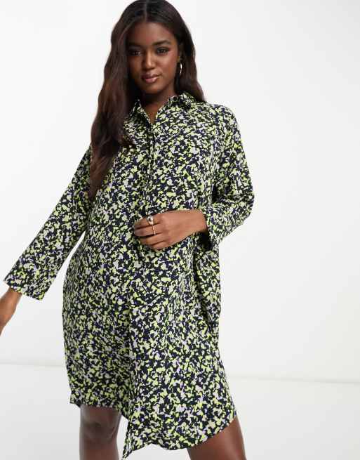 Monki Midi overhemdjurk in marineblauw met print ASOS