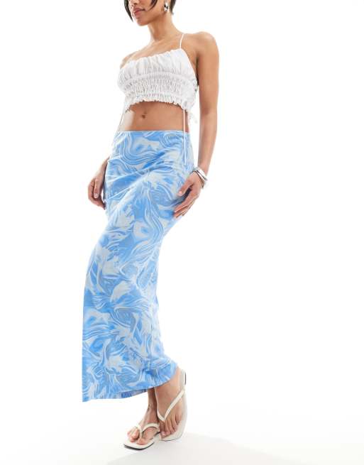 Monki - Midi rok met vervaagde print in blauw