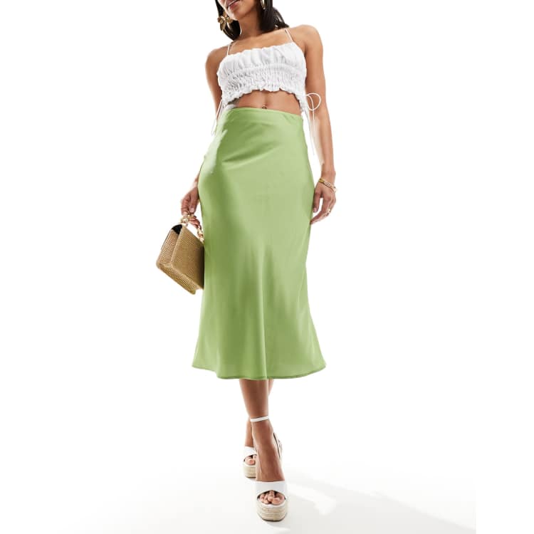 Monki midi satin skirt in light green ASOS