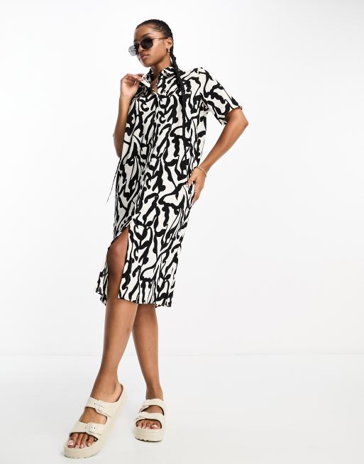 Monki midi shirt dress in abstract linear print